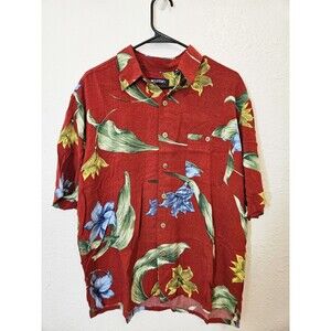 Puritan Red Floral Cotton Short Sleeve Hawaiian Shirt Men's Size L